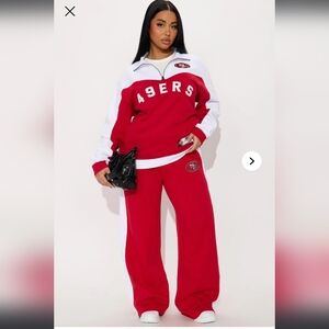 NFL San Francisco 49ers Wide Leg Sweatpants Set in Red and White